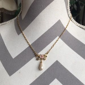 1928 Collection Necklace/Pearls/Porcelain Rose